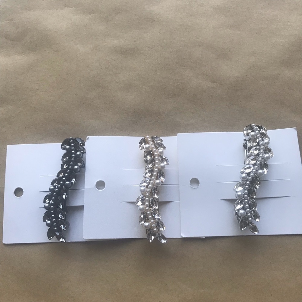 Gold Silver Pearl Crystal Embellished Hair Clips